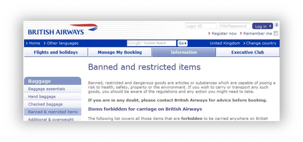 British Airways Banned Items