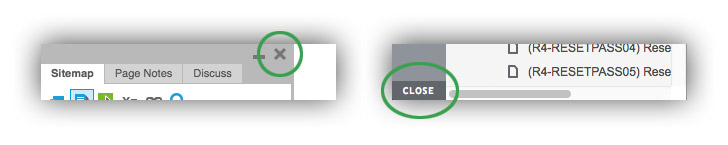 The close buttons on the Axure sidebar